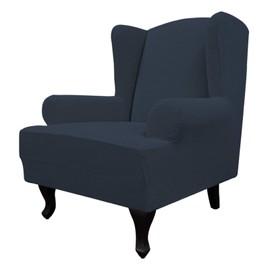 Easy-Going - Funda elástica para sofá orejero, 1 pieza, protector de muebles, suave, parte inferior elástica, elastano, tela jacquard de cuadros pequeños (grande, azul oscuro)