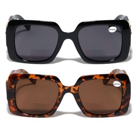 V.W.E. 2 Pairs Oversized Bold Women Bifocal Reading Sunglasses Lion Head 100% UV (1 Black 1 Tortoise, 1.50)