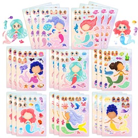 Kopokita 24 Sheets 8.3''×5.9'' Make Your Own Mermaid Stickers for Toddlers Kids Party Favors, Make a Face Stickers for Kids Activities Supplies Crafts
