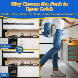 Touch Latch Jiayi Heavy Duty Push Open Cabinet Hardware Magnetic Push Spring Latch for Large Door Release Latch Pop up Hidden Door Catch Cabinet Magnets Push Close for Cupboard Drawer (Black, 2 Pack)