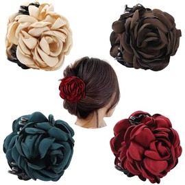 Dizila Paquete de 4 Pinzas para El Pelo con Flores Y Rosas Sólidas, Pinzas para El Pelo, Soportes para Moño, Accesorios para Mujeres Y Niñas 1 Unidad (Paquete de 4)