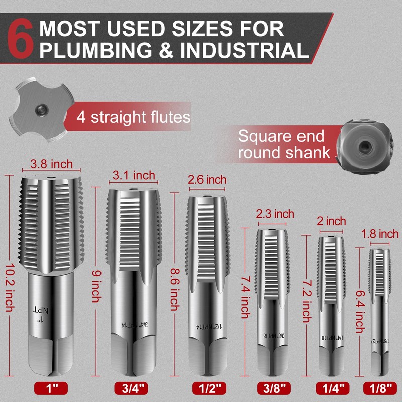 6 PCs Pipe Tap Set - Precision Carbon Steel NPT
