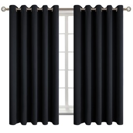 BGment Blackout Curtains - Grommet Thermal Insulated Room Darkening Bedroom and Living Room Curtain, Set of 2 Panels (70 x 63 Inch, Black)
