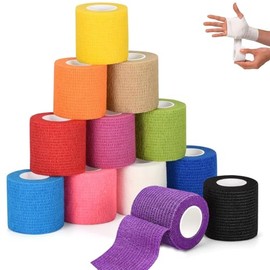 MCSWSEE Vendaje Deportivo Autoadheribl 12 Roll, Vendas Autoadhesivas Deportivas de 5cm x 4.5m, Cinta Cohesiva para los Dedos para Estiramiento Atlétic