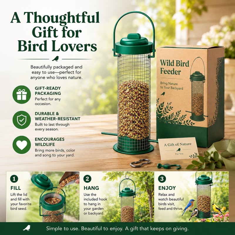 Outdoor Hanging Bird Feeder with Multiple Feeding Holes – Large