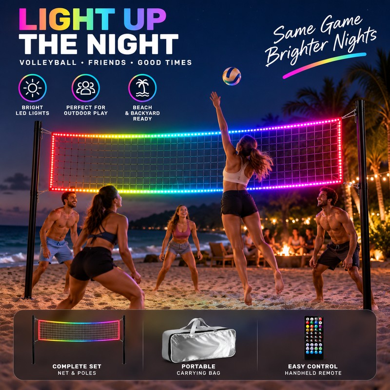 31 FT Light-Up Volleyball Net – Large recreational volleyball net