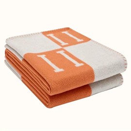 H Blanket Soft Cashmere Fleece Plaid Throw Blanket, All Season Knitted Shawl for Sofa Couch Car Camping, for Women Men, Orange