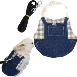Rabbit Harness and Leash,Small Animal Clothes for Rabbit Guinea Pig, Bunny Plaid Harness Leash Guinea Pig Clothes for Kitten and Other Small Animals (Grey,S)