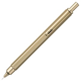 RHODIA 9370C - scRipt Mechanical Pencil Hexagonal Body in Brushed Aluminum - Gold - for Standard 0.5 mm Graphite Leads, Retractable Steel Barrel, Eraser Under the Push Button - scRipt Collection