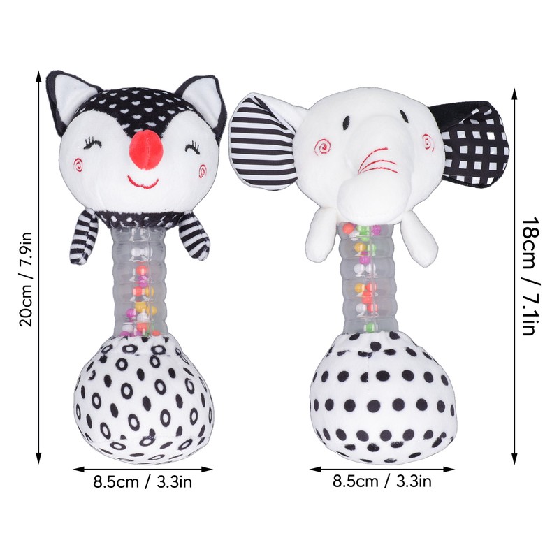 2pcs Baby Hand Rattle Toys Cartoon Stuffed Animal Shaped PP