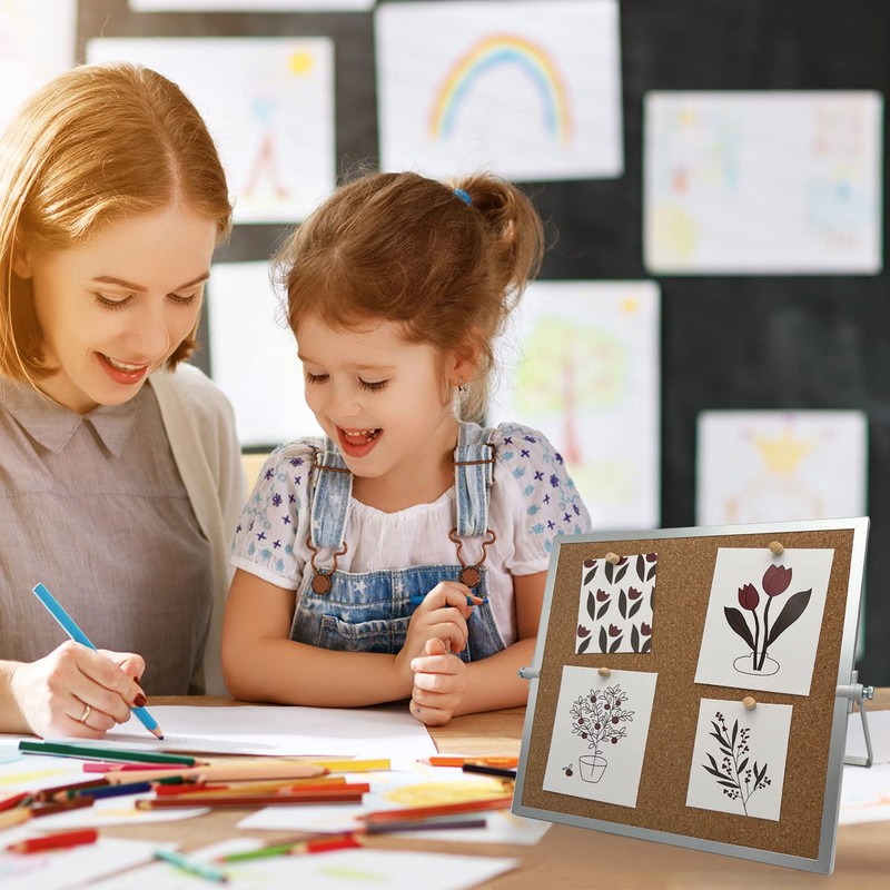 SELECTOP Desktop Cork Board, Double Sided Bulletin Board Message Board