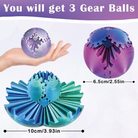Gearsphere Steampunk Whirling Wonder Fidget, 3Pack Gear Ball Fidget 3D Printed Gear Sphere, 3D Printed Fidget Toy Spinning Gear Sphere for Stress Relief Anxiety, Stress Relief Gift for Kid and Friend