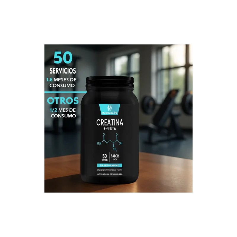 Creatina + Glutamina Suplemento Polvo Muscle Life 1kg 50serv