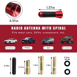 Dickno Car Short Antenna, 1.37'' Aluminum Radio Antenna Mast Replacement, Carbon Fiber Auto AM/FM Radio Reception Antenna with Screws, Vehicle Roof Mini Aerial Antenna for Car SUV (Red)