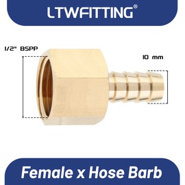 LTWFITTING Brass BSP Fitting Coupler/Adapter 1/2-Inch Female BSPP x 10mm Hose Barb(Pack of 5)