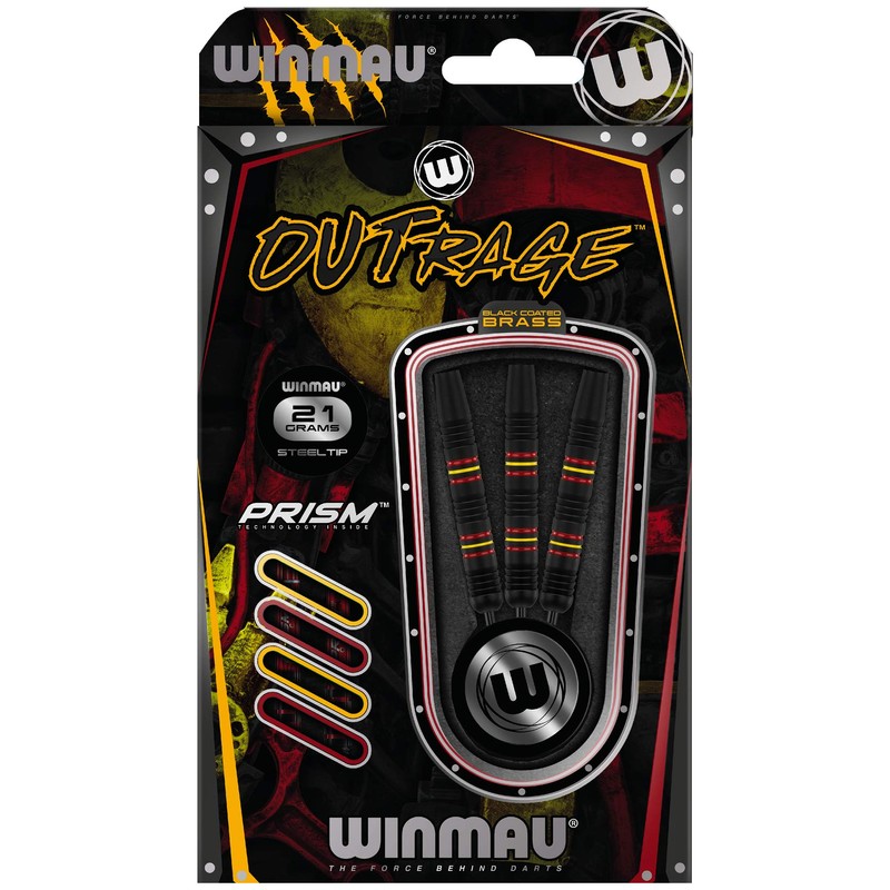 WINMAU Outrage 21 gram Brass Darts Set with Prism Flights