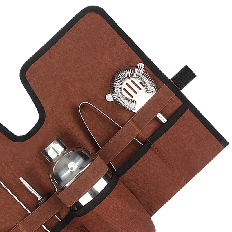 Canvas Cocktail Set Carry Bag Portable Folding Roll Strap Professional