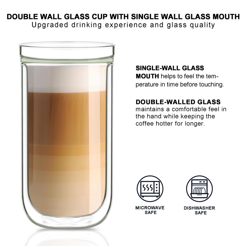 Aquach Double Wall Glass Cup 16oz 2pcs, Clear Insulated Coffee
