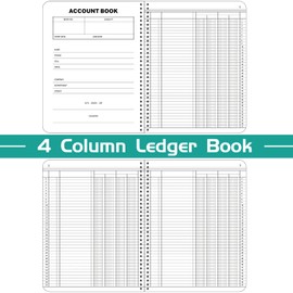 Sayglossy 2 Pack Ledger Books Columnar Books Accounting Notebook Ledger Paper Book Columnar Log Book for Business Bookkeeping, 100 Pages, 8.5 x 11 Inch, Wire-O(4 Column)