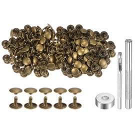 HARFINGTON Bronze 12mm x 10mm Double Cap Leather Rivets and Snaps, 200 Sets, Metal Fasteners with 3pcs Setting Tools