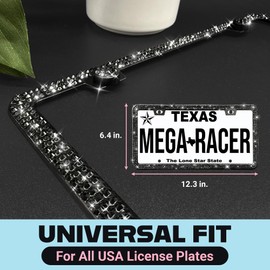 Elegant Bling License Plate Frame for Women - 1 Piece, 800 Premium Black Rhinestones, Rust-Free Stainless Steel, Street Legal Slim Design, Sparkly Diamond Car Tag Holder with Glitter Crystal Caps