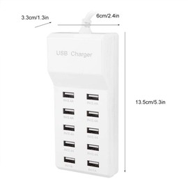 USB Charger 10 USB Charging Station with Ports 100-240 V USB Hub Power Strip for Devices Xs/Max/XR/X/8/7/Plus Pro Tablet Reusable Packaging (EU)
