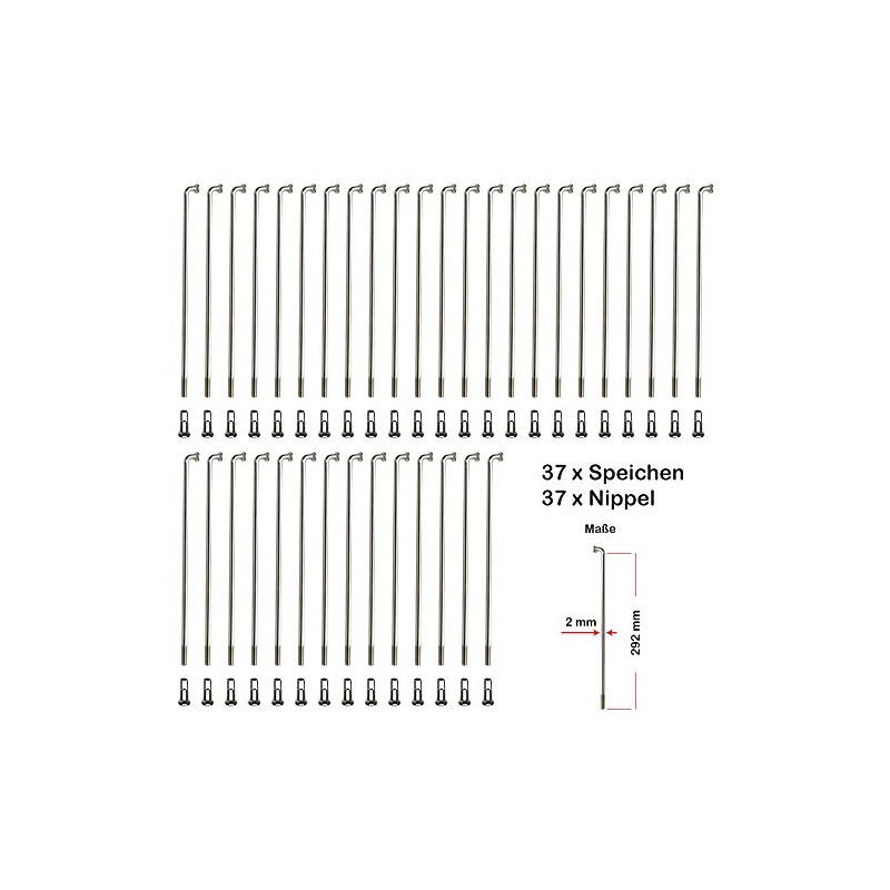 37 Pieces Spokes 292 mm spokes Silver Nirosta 2 mm