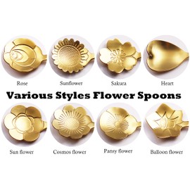 9 Pcs Flower Spoon Coffee Teaspoon Set, ESRISE Stainless Steel Tea Spoon essert Spoon, Cute Demitasse Scoop for Stirring Drink Mixing Milkshake Jam (Gold)