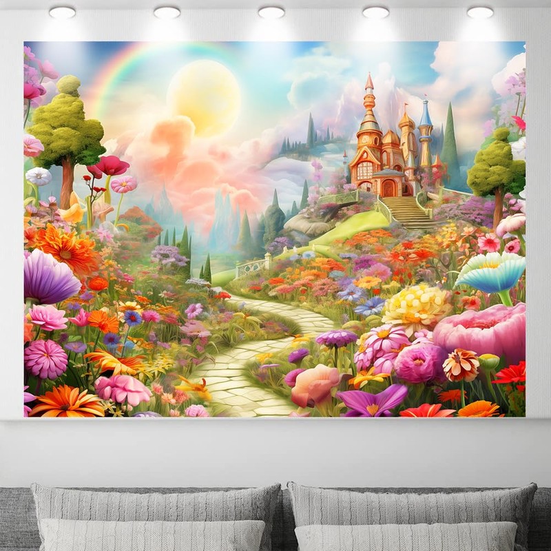 Fairy Tale Castle Backdrop 7 x 5 ft ，Pink Magical