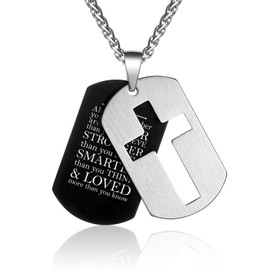 Rajputana Dog Tags Cross Necklace for Men Boy, Stainless Steel Cross Pendant Chain Jewellry, Inspirational Religious Christian Christmas Gifts Teen Teenage Boys