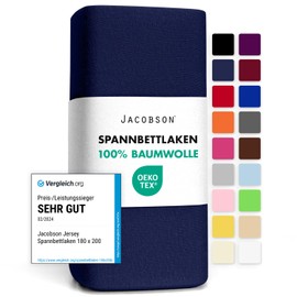 Jacobson Jersey Fitted Sheet, Cotton Bed Sheet (90 x 200 - 100 x 200 cm, Dark Blue)