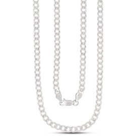 Solid 925 Sterling Silver 4mm Diamond Cut Cuban Curb Chain for Men with Lobster Claw Clasp | 24" Necklace | 925 Curb Necklace For Men and Women