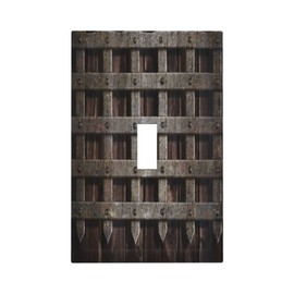 Mid Century Wood Castle Gate Greek Style Single Toggle Light Switch Cover Decorative Electrical Wall Plate 1 Gang Switchplate Home Faceplate for Kitchen Bathroom Art Panel Decor