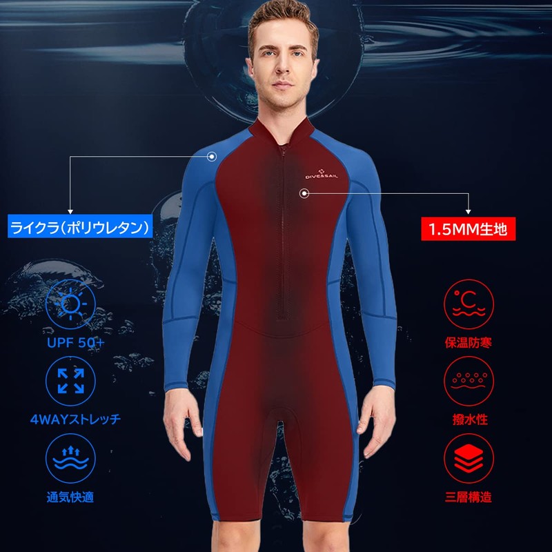 MORGEN SKY Wetsuit Men's 1.5mm Long Spring Surf Suit Rash