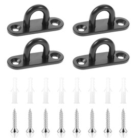 Xiciki 4 Pack Eye Plate U Shaped Brackets Metal Pad Eye Plate Heavy Duty Black Ceiling Hooks for Hanging, Wall Mount Marine Hardware Hooks with Screws