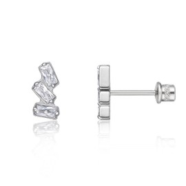 Limerencia Hypoallergenic G23 Implant Grade Titanium Screw Back Earrings Tragus 20G Helix F136 Piercing Post for Girls' Sensitive Ears Cartilage (Triple Baguette Gem)