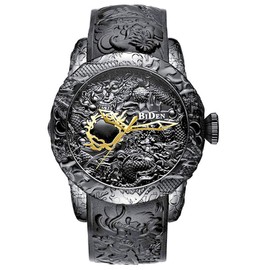 Dragon Watches for Men 3D Engraved Big Face Gold Watches (Black)