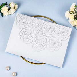 Rodvanvo 20 Pcs Laser Cut Wedding Invitations Card Pocket with Envelope for Birthday Party Baby or Bride Shower Invite suitable for 5 * 7 Inches Insert Paper (White)