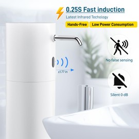 WRISIN Touchless Automatic Soap Dispenser 15.2 oz, Stainless Steel Nozzle, 6 Adjustable Settings & 3rd Gen. Smart Sensor, Silent Hands-Free for Kitchen/Bathroom/Toilet（White）