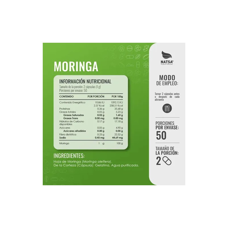 Moringa, 300 Cápsulas (3 Frascos 100 Cap C/u) Sabor Natural