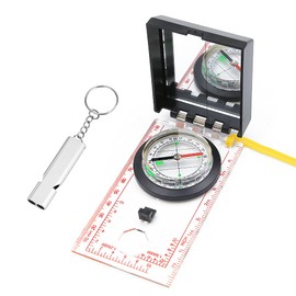 Geluode Navigation Compass with Lid, Clear Compass, Orientation with Emergency Whistle for Explorer, Expedition, Camping, Hiking, Mountaineering
