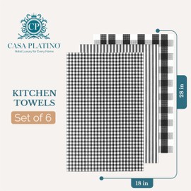 Casa Platino 8 paños de Cocina Negros, 16"x26", paños de Cocina de algodón, paños de Cocina de Verano, paños de Limpieza de Cocina, paños de Cocina Blancos- Negro