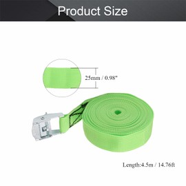 MroMax 0.98" Width x 14.76ft Length Lashing Straps Polypropylene Cam Buckle Lashing Straps 200Kg Load Cargo Tie Down Strap 25mm x 4.5M for Moving Cargo Green Tone 1Pc
