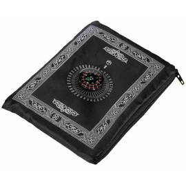 Travel Pocket Prayer Mat with Compass, Pocket Sized Carry Bag and Attached Compass Praying Rug Portable Waterproof Material Easy Carry Pocket Praying Mat - Islamic Qibla Compass - 60x 100 cm (Black)