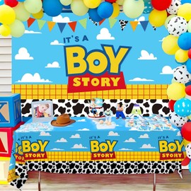 Boy Story Baby Shower Decorations Backdrop Banner,It's A Boy Stroy Large Size 3 x 5Ft Toy Cloud Backdrop Banner Decor