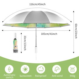 UPF 50+ Sun Umbrella UV Protection, UV Blocking Umbrella with Silver Cooling Coating, Travel Umbrella Compact Portable, Large Inverted Windproof Colourful Rain Umbrella (Forest Green)