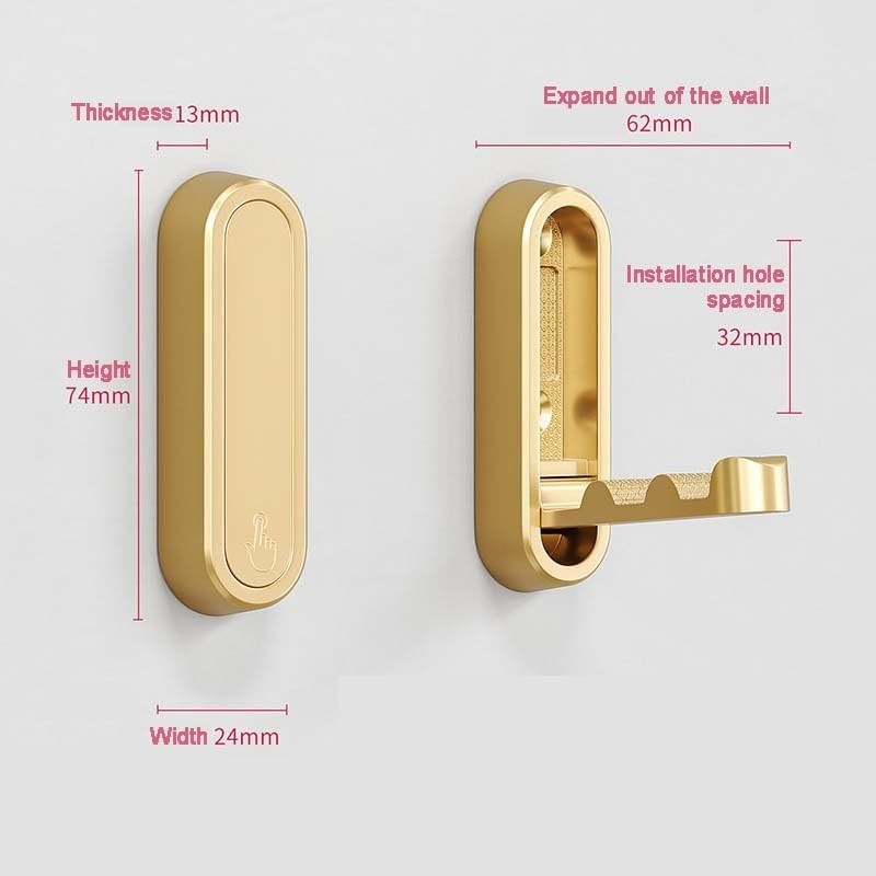 2PCS Folding Coat Hook, Heavy Duty Wall Hooks, Foldable Gold