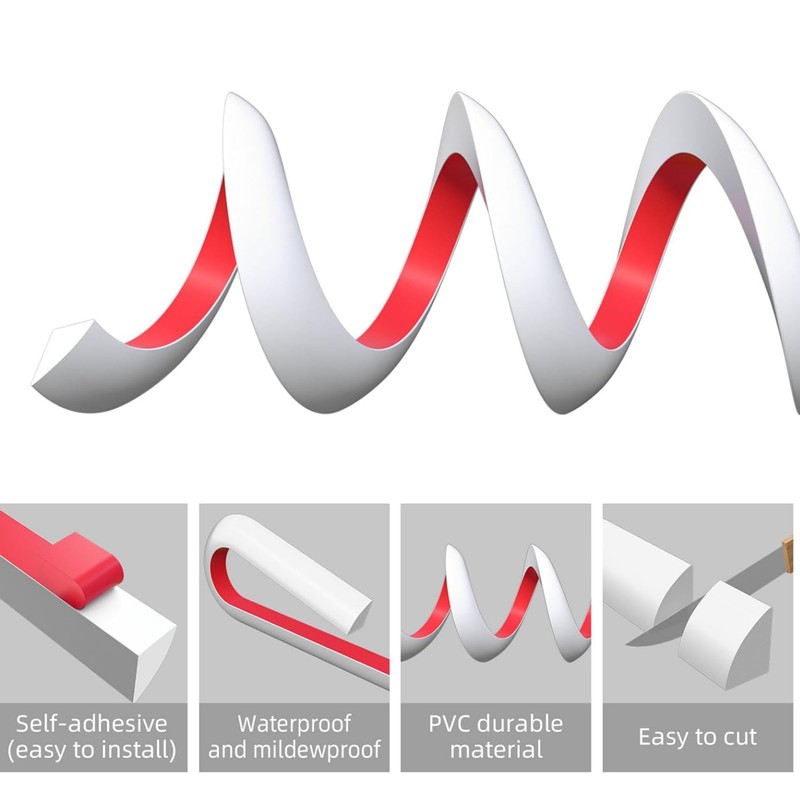 Flexible Quarter Round Molding, Peel and Stick Rubber Trim Molding,Wall