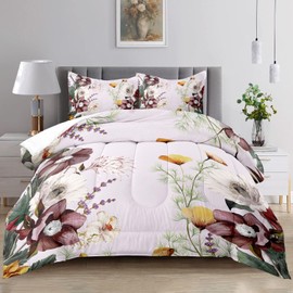 Raphus cucullatus Pink Flower Comforter Set Full,Cute Pretty Comforter Set Full,Pink Floral Bed Set Full,Floral Botanical Bedding Full,Pink Floral Bedding Set Full,Pink Flower Quilt Full