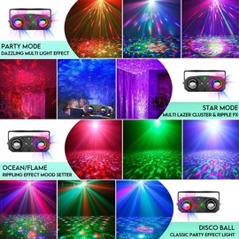 Moonwave Multi Colour 6-in-1 Party Light LED Disco Ball, Multi-Laser & Ocean/Flame Mood Effect